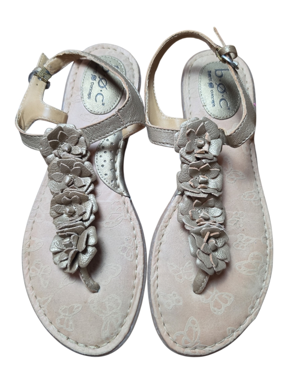 B.O.C. | Sonoran Gold Metallic Gold Floral T-Strap Flat Flip Flop Sandals | 8
